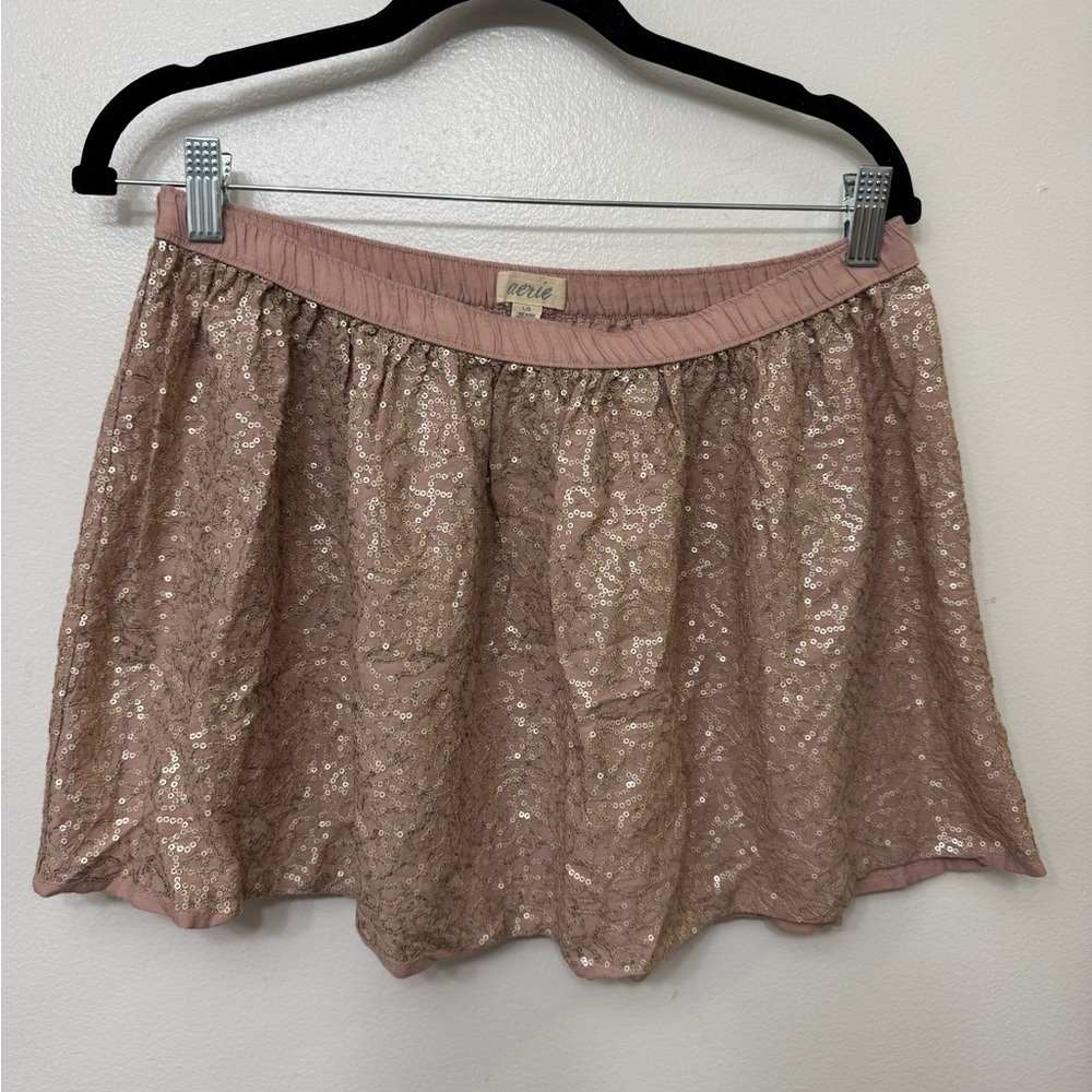 Aerie Gold Skirt Shimmery Mini Skirt Casual Party Wear - Picture 3 of 4